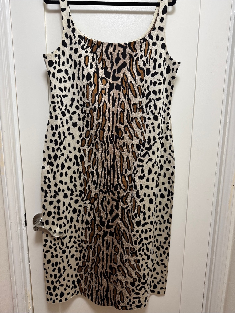 St. John Animal Print Midi Dress in Cream, Black & Brown